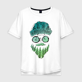 Мужская футболка хлопок Oversize с принтом Mountain man в Курске, 100% хлопок | свободный крой, круглый ворот, “спинка” длиннее передней части | борода | велосипед | горы | лес | лицо | очки | путешествия | турист | усы | шапка