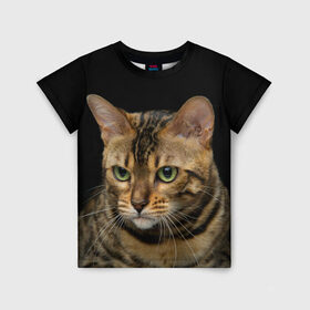 Детская футболка 3D с принтом Бенгальский кот в Курске, 100% гипоаллергенный полиэфир | прямой крой, круглый вырез горловины, длина до линии бедер, чуть спущенное плечо, ткань немного тянется | bengal cat | cat | бенгальская кошка | бенгальский | кот | котик | коты | кошки