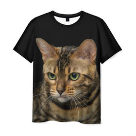 Мужская футболка 3D с принтом Бенгальский кот в Курске, 100% полиэфир | прямой крой, круглый вырез горловины, длина до линии бедер | bengal cat | cat | бенгальская кошка | бенгальский | кот | котик | коты | кошки