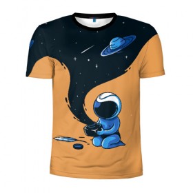 Мужская футболка 3D спортивная с принтом Космонавт и чернила в Курске, 100% полиэстер с улучшенными характеристиками | приталенный силуэт, круглая горловина, широкие плечи, сужается к линии бедра | nasa | астронавт | астрономия | вселенная | звёзды | комета | космос | перо | планеты | скафандр | чернильница