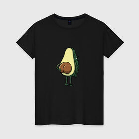 Женская футболка хлопок с принтом Авокадо в Курске, 100% хлопок | прямой крой, круглый вырез горловины, длина до линии бедер, слегка спущенное плечо | косточка | овощ | попка | фрукт