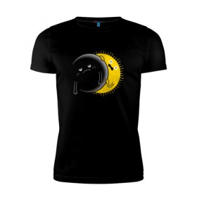 Мужская футболка премиум с принтом Солнечное Затмение в Курске, 92% хлопок, 8% лайкра | приталенный силуэт, круглый вырез ворота, длина до линии бедра, короткий рукав | звезды | космос | луна | планета | солнце