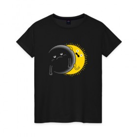 Женская футболка хлопок с принтом Солнечное Затмение в Курске, 100% хлопок | прямой крой, круглый вырез горловины, длина до линии бедер, слегка спущенное плечо | звезды | космос | луна | планета | солнце