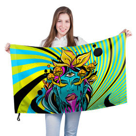 Флаг 3D с принтом Психоделика в Курске, 100% полиэстер | плотность ткани — 95 г/м2, размер — 67 х 109 см. Принт наносится с одной стороны | глаз | грибы | девушка | иллюзия | кислота | психоделика | яд