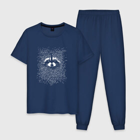 Мужская пижама хлопок с принтом Енот в Курске, 100% хлопок | брюки и футболка прямого кроя, без карманов, на брюках мягкая резинка на поясе и по низу штанин
 | raccoon | полоскун
