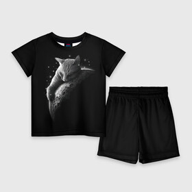 Детский костюм с шортами 3D с принтом Спящий Кот на Луне в Курске,  |  | вселенная | звезды | космос | котейка | котенок | котэ | котя | лапочка | луна | милый | мимими | ночь | прелесть | сон | спутник