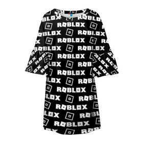 Детское платье 3D с принтом ROBLOX в Курске, 100% полиэстер | прямой силуэт, чуть расширенный к низу. Круглая горловина, на рукавах — воланы | Тематика изображения на принте: game | gamer | logo | roblox | игры | логотип | роблокс
