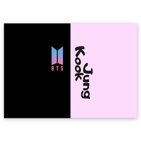 Поздравительная открытка с принтом BTS Jung Kook в Курске, 100% бумага | плотность бумаги 280 г/м2, матовая, на обратной стороне линовка и место для марки
 | bts | jung kook | бтс | группа | корейская | музыка | розовый | цветы | черный