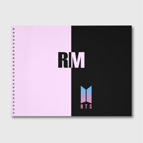 Альбом для рисования с принтом BTS RM в Курске, 100% бумага
 | матовая бумага, плотность 200 мг. | bts | rm | бтс | группа | корейская | музыка | розовый | цветы | черный