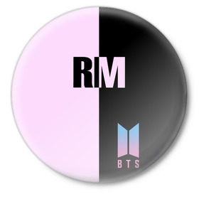 Значок с принтом BTS RM в Курске,  металл | круглая форма, металлическая застежка в виде булавки | bts | rm | бтс | группа | корейская | музыка | розовый | цветы | черный