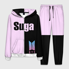 Мужской костюм 3D с принтом BTS Suga в Курске, 100% полиэстер | Манжеты и пояс оформлены тканевой резинкой, двухслойный капюшон со шнурком для регулировки, карманы спереди | bts | suga | бтс | группа | корейская | музыка | розовый | цветы | черный