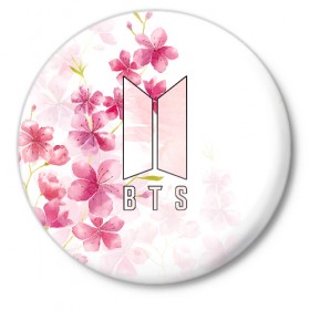 Значок с принтом BTS в Курске,  металл | круглая форма, металлическая застежка в виде булавки | bts | бтс | группа | корейская | музыка | розовый | цветы