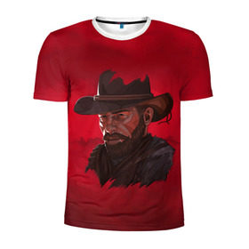 Мужская футболка 3D спортивная с принтом Red Dead Redemption в Курске, 100% полиэстер с улучшенными характеристиками | приталенный силуэт, круглая горловина, широкие плечи, сужается к линии бедра | Тематика изображения на принте: dead | gamer | john | marston | rdr | red | redemption | rockstar | shooter | western | вестерн | джон | марстон | шутер