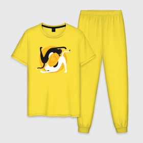 Мужская пижама хлопок с принтом Котики Йога в Курске, 100% хлопок | брюки и футболка прямого кроя, без карманов, на брюках мягкая резинка на поясе и по низу штанин
 | Тематика изображения на принте: yoga | йога | клубок | кот | котики | коты | кошка