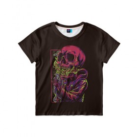 Детская футболка 3D с принтом Череп в Курске, 100% гипоаллергенный полиэфир | прямой крой, круглый вырез горловины, длина до линии бедер, чуть спущенное плечо, ткань немного тянется | зомби | неон | скелет | череп | яд