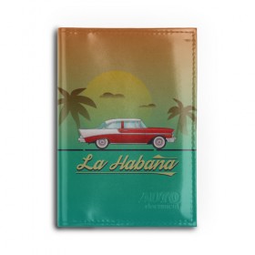 Обложка для автодокументов с принтом La Habana в Курске, натуральная кожа |  размер 19,9*13 см; внутри 4 больших “конверта” для документов и один маленький отдел — туда идеально встанут права | american | car | cuba | habana | taxi | travel