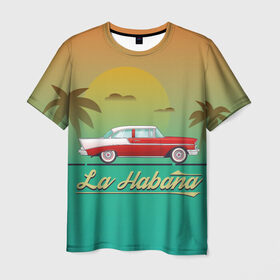 Мужская футболка 3D с принтом La Habana в Курске, 100% полиэфир | прямой крой, круглый вырез горловины, длина до линии бедер | Тематика изображения на принте: american | car | cuba | habana | taxi | travel