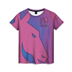 Женская футболка 3D с принтом Team Liquid в Курске, 100% полиэфир ( синтетическое хлопкоподобное полотно) | прямой крой, круглый вырез горловины, длина до линии бедер | dota | liquid | team | the international | дота | игры | кибер | ликвид | спорт | тим