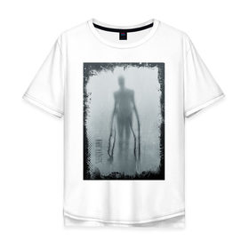 Мужская футболка хлопок Oversize с принтом Slender в Курске, 100% хлопок | свободный крой, круглый ворот, “спинка” длиннее передней части | slender | slenderman | кино | слендер | слендр | слэндр | тонкий | тощий | ужасы