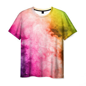 Мужская футболка 3D с принтом Радужный дым в Курске, 100% полиэфир | прямой крой, круглый вырез горловины, длина до линии бедер | holi | праздник красок | радуга | радужный дым | холи | цвета радуги | яркий