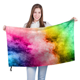 Флаг 3D с принтом Радужный дым в Курске, 100% полиэстер | плотность ткани — 95 г/м2, размер — 67 х 109 см. Принт наносится с одной стороны | holi | праздник красок | радуга | радужный дым | холи | цвета радуги | яркий