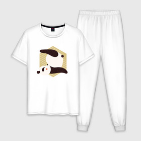 Мужская пижама хлопок с принтом Панда Йога в Курске, 100% хлопок | брюки и футболка прямого кроя, без карманов, на брюках мягкая резинка на поясе и по низу штанин
 | panda | yoga | йога | панда | панды | фитнес