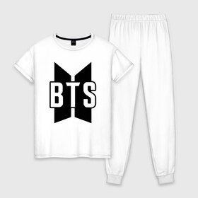 Женская пижама хлопок с принтом BTS в Курске, 100% хлопок | брюки и футболка прямого кроя, без карманов, на брюках мягкая резинка на поясе и по низу штанин | bangtan boys | bt21 | bts | bts army | bts stickers | j hope | jimin | jin | jungkook | k pop | rap monster | rapmon | suga | v | бтс | корея | стикеры bts