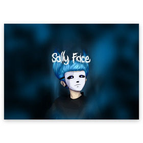Поздравительная открытка с принтом SALLY FACE в Курске, 100% бумага | плотность бумаги 280 г/м2, матовая, на обратной стороне линовка и место для марки
 | blue | face | fisher | game | games | gizmo | hair | larry | mask | sally | волосы | гизмо | голубые | игра | игры | ларри | маска | протез | сали | салли | синие | синий | триллер | ужасы | фейс | фишер | фэйс | хоррор