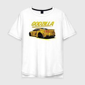 Мужская футболка хлопок Oversize с принтом GODZILLA в Курске, 100% хлопок | свободный крой, круглый ворот, “спинка” длиннее передней части | godzilla | gtr | nissan | r32 | r33 | r34 | r35 | skyline | годзила | ниссан | скайлайн