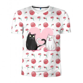 Мужская футболка 3D спортивная с принтом Милые котики в Курске, 100% полиэстер с улучшенными характеристиками | приталенный силуэт, круглая горловина, широкие плечи, сужается к линии бедра | 14 февраля | влюбленность | влюбленные | день влюбленных | день святого валентина | кот | котики | коты | кошка | любовь | милые | романтика | романтическая | сердечки | сердце