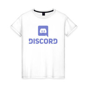 Женская футболка хлопок с принтом Discord в Курске, 100% хлопок | прямой крой, круглый вырез горловины, длина до линии бедер, слегка спущенное плечо | дискорд | игры | связь | скайп