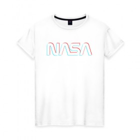 Женская футболка хлопок с принтом NASA GLITCH в Курске, 100% хлопок | прямой крой, круглый вырез горловины, длина до линии бедер, слегка спущенное плечо | Тематика изображения на принте: galaxy | nasa | space | space company | star | астрономия | галактика | звезды | космическая компания | космос | наса