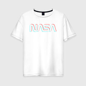 Женская футболка хлопок Oversize с принтом NASA GLITCH в Курске, 100% хлопок | свободный крой, круглый ворот, спущенный рукав, длина до линии бедер
 | galaxy | nasa | space | space company | star | астрономия | галактика | звезды | космическая компания | космос | наса