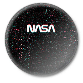 Значок с принтом NASA GLITCH SPACE в Курске,  металл | круглая форма, металлическая застежка в виде булавки | galaxy | nasa | space | space company | star | астрономия | галактика | звезды | космическая компания | космос | наса