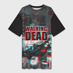 Платье-футболка 3D с принтом the walking dead glitch в Курске,  |  | glitch | the walking dead | апокалипсис | глитч | зомби | помехи | ходячие мертвецы