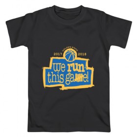 Мужская футболка хлопок с принтом Golden State Run This Game в Курске, 100% хлопок | прямой крой, круглый вырез горловины, длина до линии бедер, слегка спущенное плечо. | 