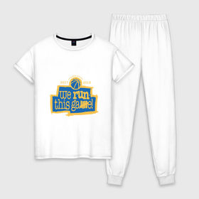 Женская пижама хлопок с принтом Golden State Run This Game в Курске, 100% хлопок | брюки и футболка прямого кроя, без карманов, на брюках мягкая резинка на поясе и по низу штанин | 