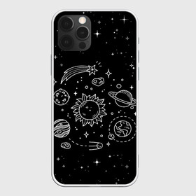 Чехол для iPhone 12 Pro с принтом Космос нарисованный  в Курске, силикон | область печати: задняя сторона чехла, без боковых панелей | Тематика изображения на принте: nasa | астрономия | вселенная | галактика | звёзды | земля | комета | марс | метеорит | небо | планета | планеты | рисунок | сатурн | солнце | спутник | юпитер
