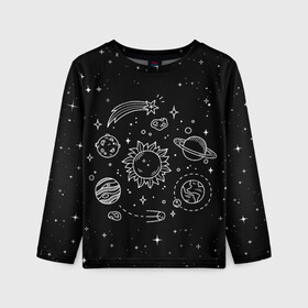 Детский лонгслив 3D с принтом Космос нарисованный  в Курске, 100% полиэстер | длинные рукава, круглый вырез горловины, полуприлегающий силуэт
 | nasa | астрономия | вселенная | галактика | звёзды | земля | комета | марс | метеорит | небо | планета | планеты | рисунок | сатурн | солнце | спутник | юпитер