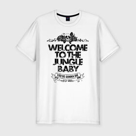 Мужская футболка премиум с принтом Welcome to the Jungle в Курске, 92% хлопок, 8% лайкра | приталенный силуэт, круглый вырез ворота, длина до линии бедра, короткий рукав | 80s | 80е | axl | duff | guns n roses | rock | slash