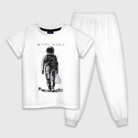 Детская пижама хлопок с принтом Мы пришли с миром в Курске, 100% хлопок |  брюки и футболка прямого кроя, без карманов, на брюках мягкая резинка на поясе и по низу штанин
 | арт | космонавт | космос | мир | мусор | экология
