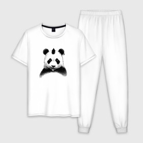 Мужская пижама хлопок с принтом Панда Панк в Курске, 100% хлопок | брюки и футболка прямого кроя, без карманов, на брюках мягкая резинка на поясе и по низу штанин
 | panda | рок
