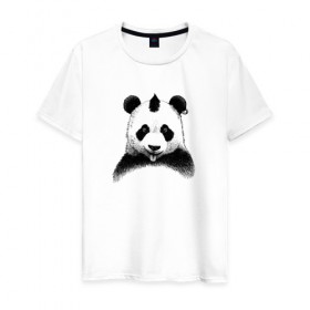 Мужская футболка хлопок с принтом Панда Панк в Курске, 100% хлопок | прямой крой, круглый вырез горловины, длина до линии бедер, слегка спущенное плечо. | Тематика изображения на принте: panda | рок
