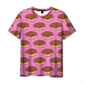 Мужская футболка 3D с принтом Пончики Паттерн в Курске, 100% полиэфир | прямой крой, круглый вырез горловины, длина до линии бедер | Тематика изображения на принте: donut | вкусный | вкусняшка | еда | пончик | розовый