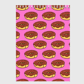 Скетчбук с принтом Пончики Паттерн в Курске, 100% бумага
 | 48 листов, плотность листов — 100 г/м2, плотность картонной обложки — 250 г/м2. Листы скреплены сверху удобной пружинной спиралью | donut | вкусный | вкусняшка | еда | пончик | розовый