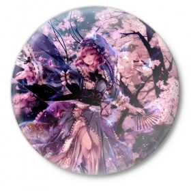 Значок с принтом Anime Girl в Курске,  металл | круглая форма, металлическая застежка в виде булавки | Тематика изображения на принте: anime | girl | аниме | девушка | деревья | платье | сакура | цветы
