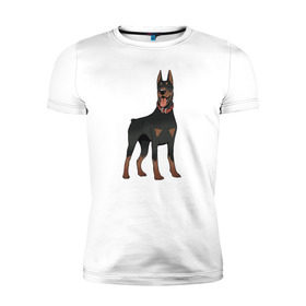 Мужская футболка премиум с принтом Доберман в Курске, 92% хлопок, 8% лайкра | приталенный силуэт, круглый вырез ворота, длина до линии бедра, короткий рукав | doberman | dobermann | dog | доберман | собака | собаки