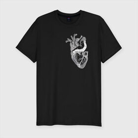 Мужская футболка премиум с принтом Astronaut in Heart в Курске, 92% хлопок, 8% лайкра | приталенный силуэт, круглый вырез ворота, длина до линии бедра, короткий рукав | space | анатомия | астронавт | вселенная | звезды | космонавт | космос | луна | любовь | планета | сердце