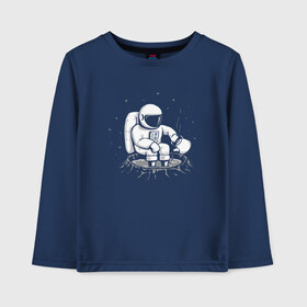Детский лонгслив хлопок с принтом Как Согреться на Луне в Курске, 100% хлопок | круглый вырез горловины, полуприлегающий силуэт, длина до линии бедер | астронавт | вселенная | звезды | космонавт | космос | луна | планета | простуда | юмор