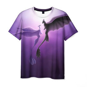 Мужская футболка 3D с принтом как приручить дракона в Курске, 100% полиэфир | прямой крой, круглый вырез горловины, длина до линии бедер | Тематика изображения на принте: light fury | night fury | беззубик | дракон | как приручить дракона | ночная фурия
